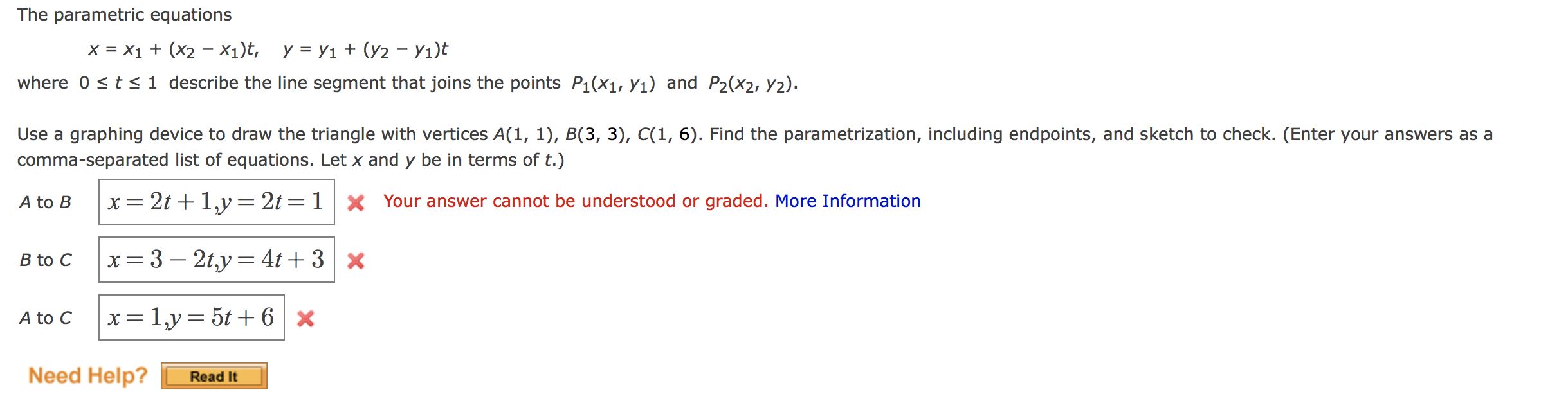 Solved The Parametric Equations X = X1 + (x2 – X1)t, Y = Y1 | Chegg.com