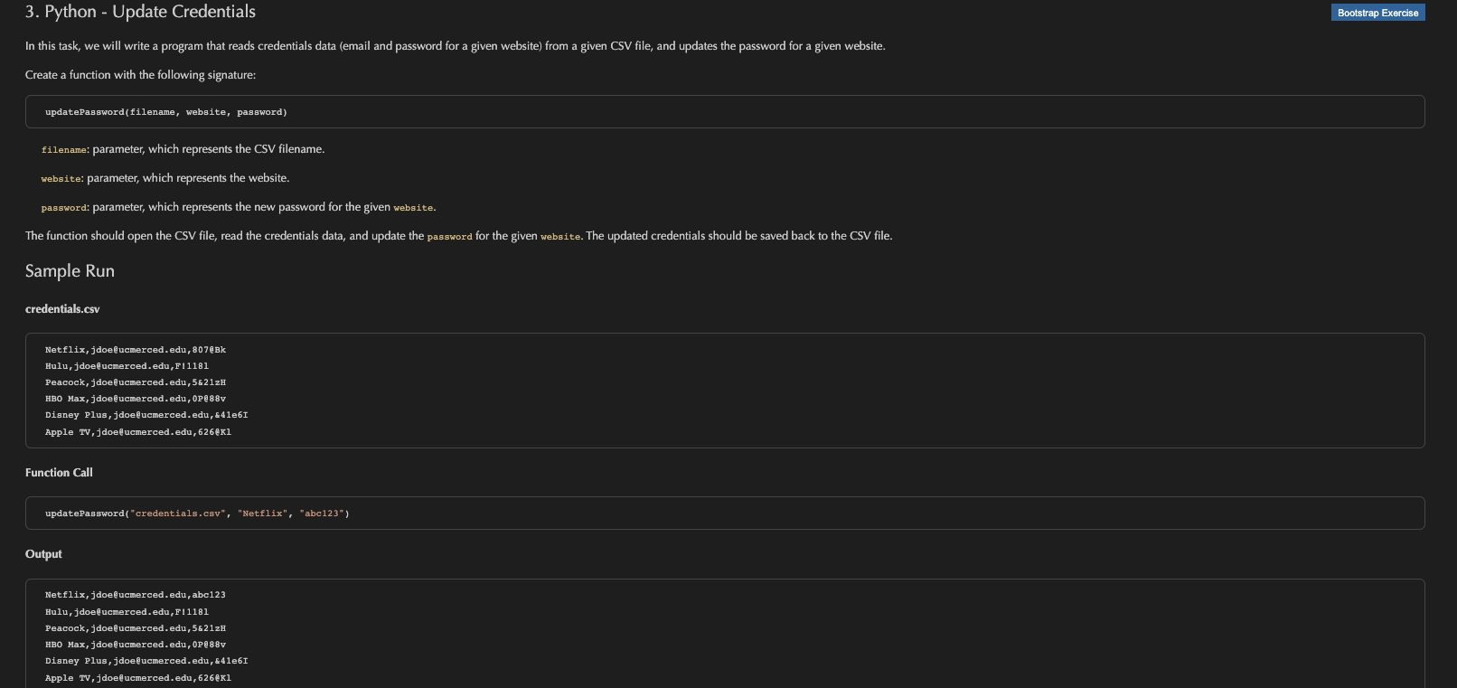 Solved 3. Python - Update Credentials In this task, we will | Chegg.com