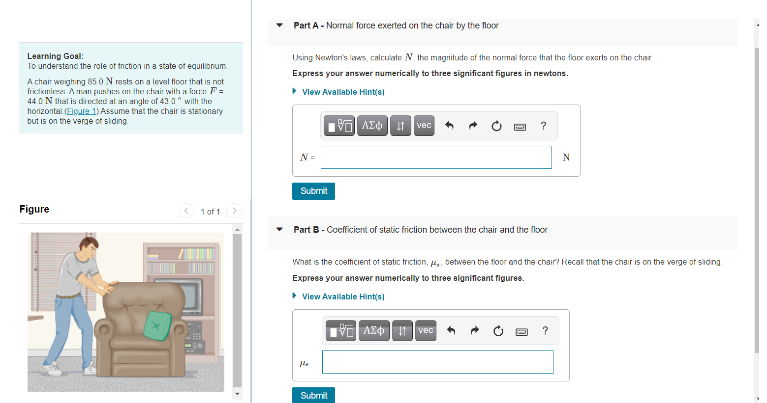 Solved Part A - Normal force exerted on the chair by the | Chegg.com