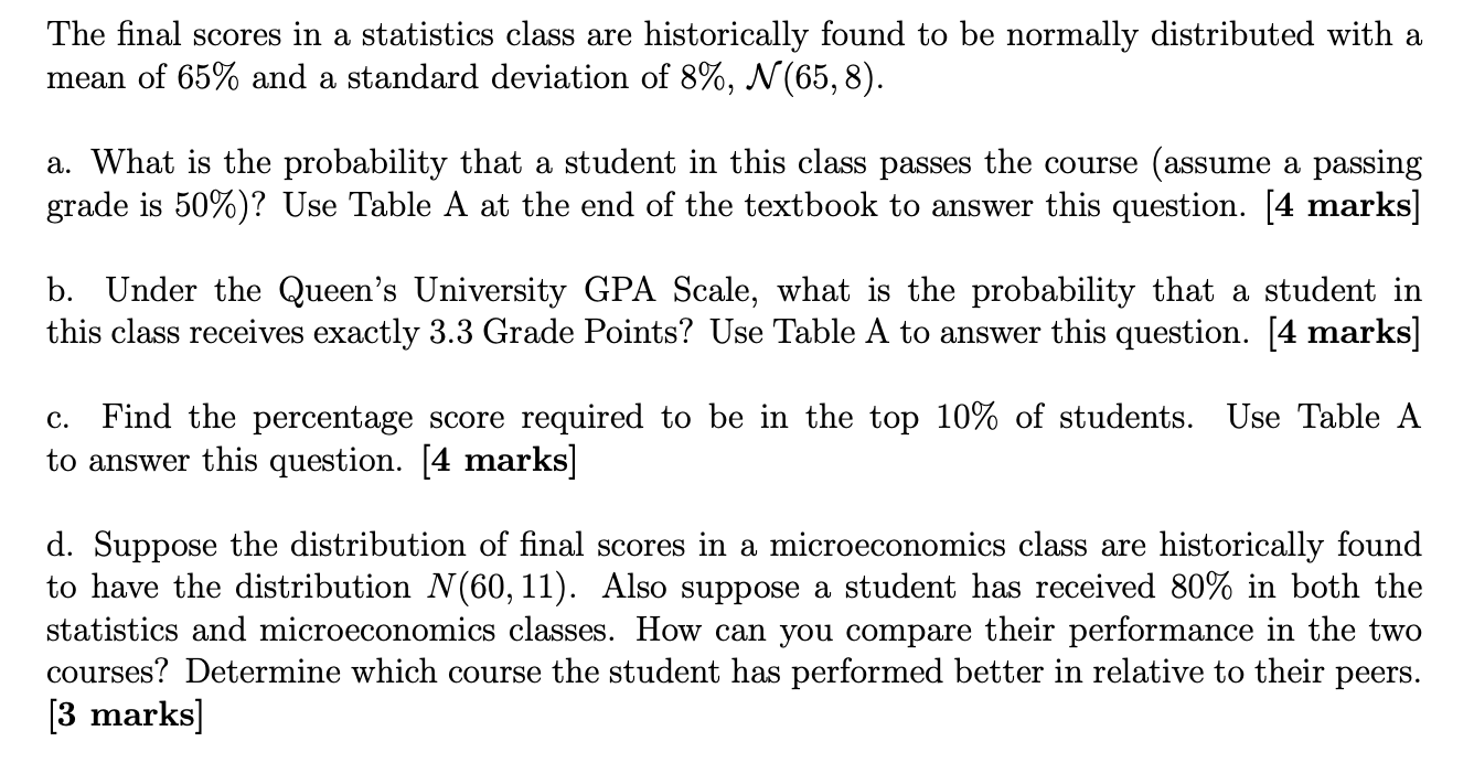 Solved The final scores in a statistics class are | Chegg.com