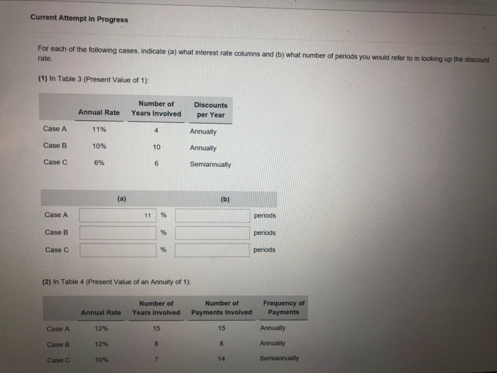 Solved Current Attempt in Progress For each of the following | Chegg.com