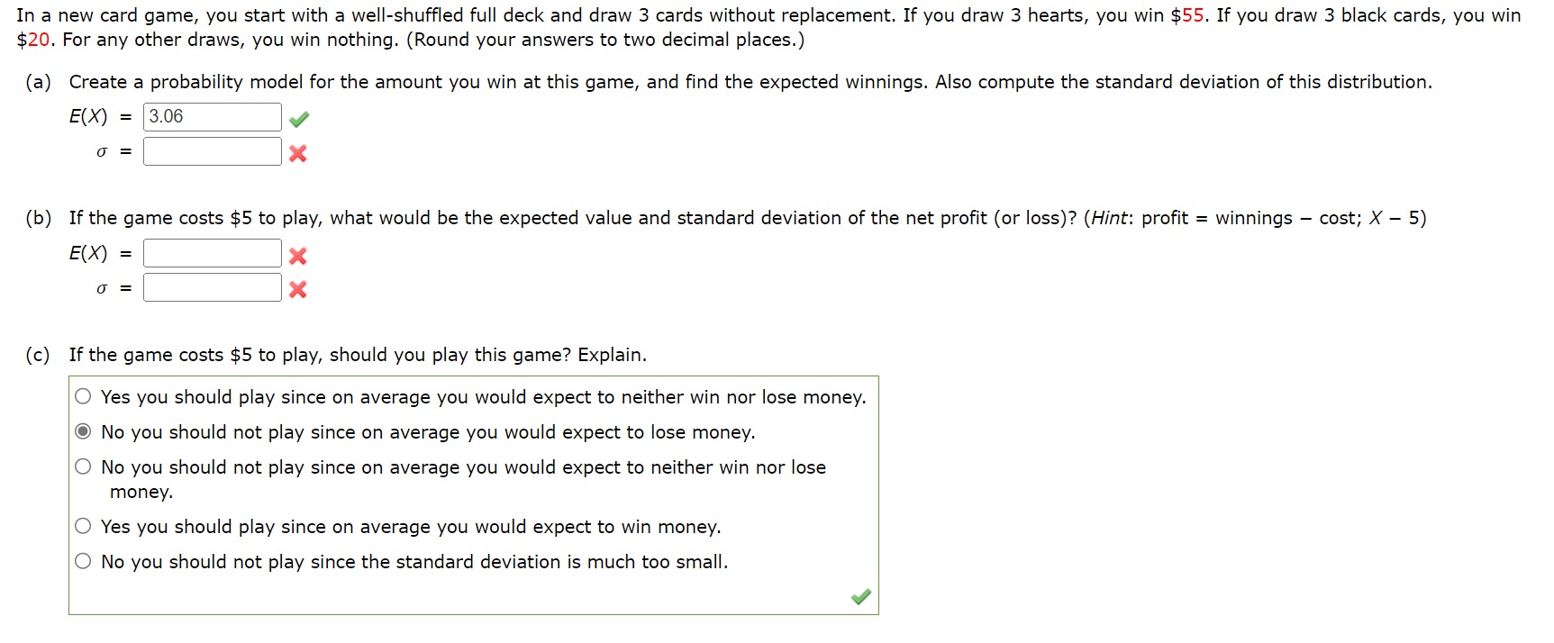 Solved (b) If The Game Costs $5 To Play, What Would Be The | Chegg.com