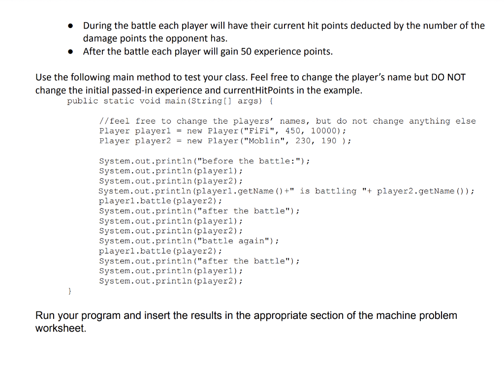 Solved Design and implement a RPG(role-playing game) Player | Chegg.com