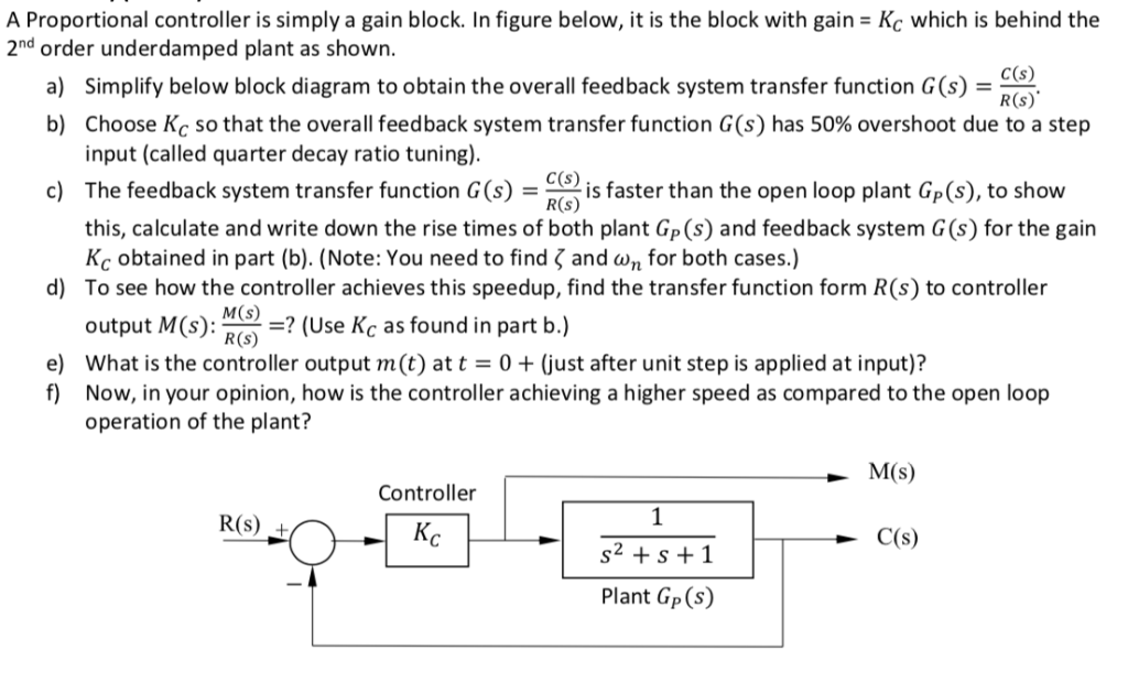 Solved A Proportional controller is simply a gain block. In | Chegg.com