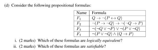 Solved (d) Consider the following propositional formulas: | Chegg.com