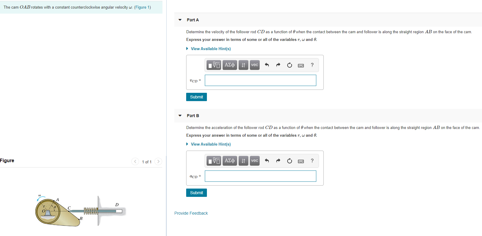 Solved The cam OAB rotates with a constant counterclockwise