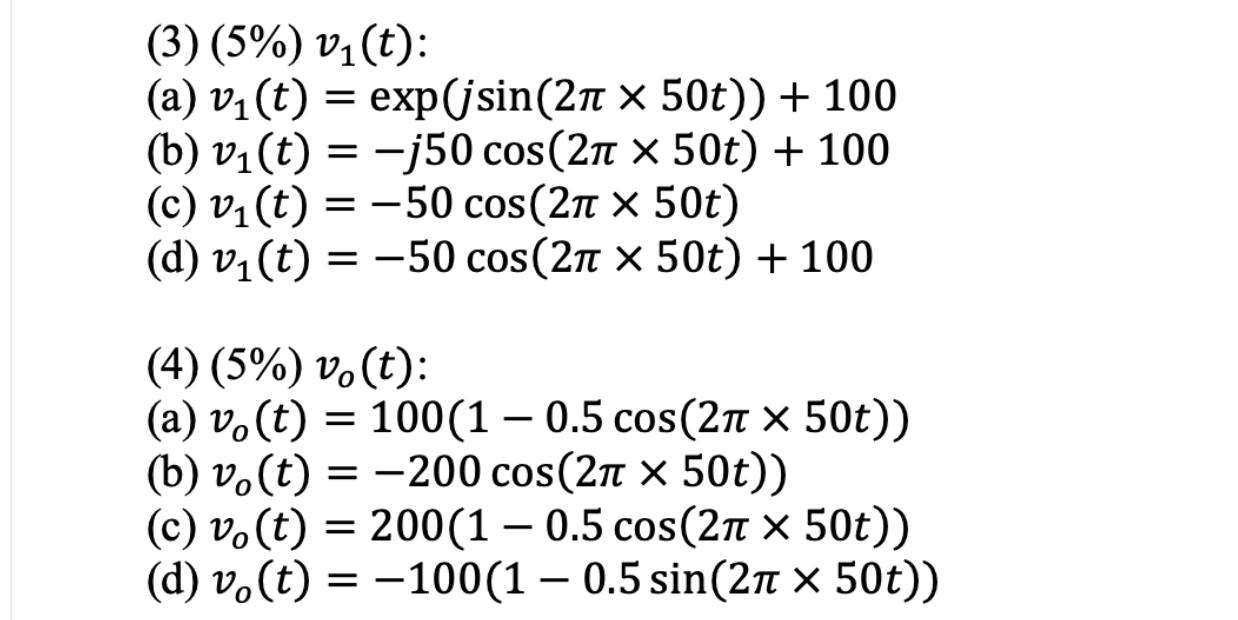 Solved 3 A Signal Vi T Exp Jsin 21 X 50t Passes Thr Chegg Com