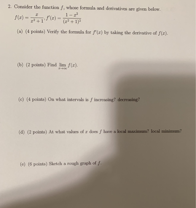 Solved 2. Consider the function f, whose formula and | Chegg.com