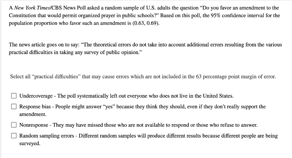 Solved A New York Times CBS News Poll Asked A Random Sample Chegg Com