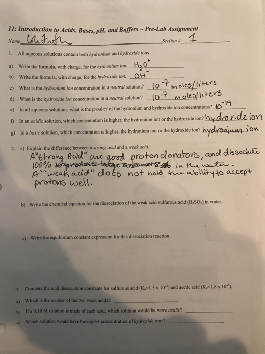 Solved 11: Introduction to Acids, Bases, pH, and Buffers | Chegg.com