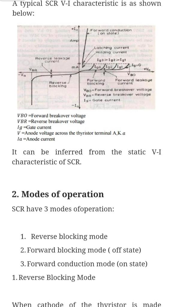 A typical SCR VI characteristic is as shown below