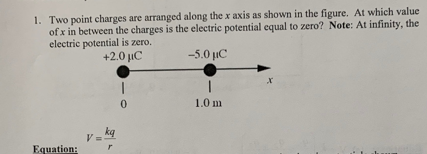 Solved 1. Two point charges are arranged along the x axis as | Chegg.com