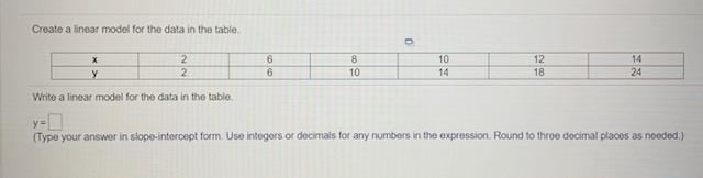 Solved Create a linear model for the data in the table 2 2 6 | Chegg.com