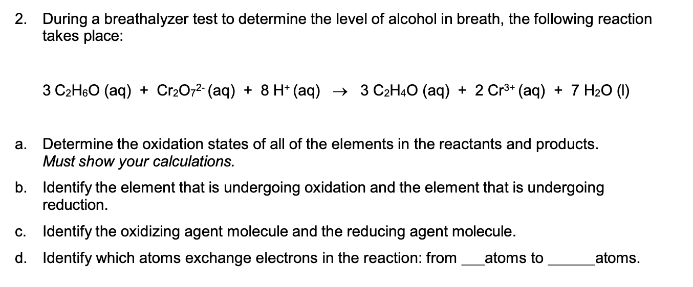 Solved 2. During a breathalyzer test to determine the level
