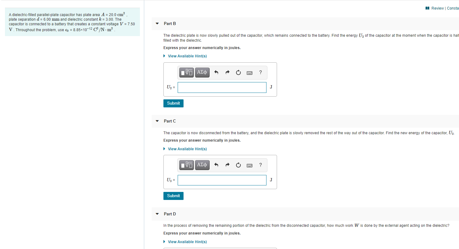 Solved Review Consta A dielectric-filled parallel-plate | Chegg.com