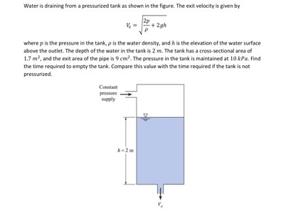 Solved Water is draining from a pressurized tank as shown in | Chegg.com