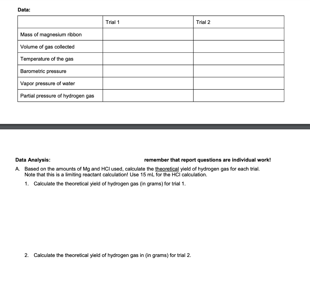 Solved Experiment 13 Name: Ideal Gas Law: Stoichiometry | Chegg.com