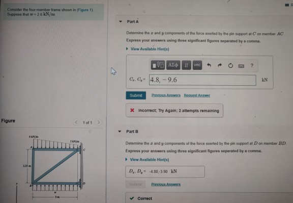 Solved Consider the four-member frame shown in (Figure 1) | Chegg.com