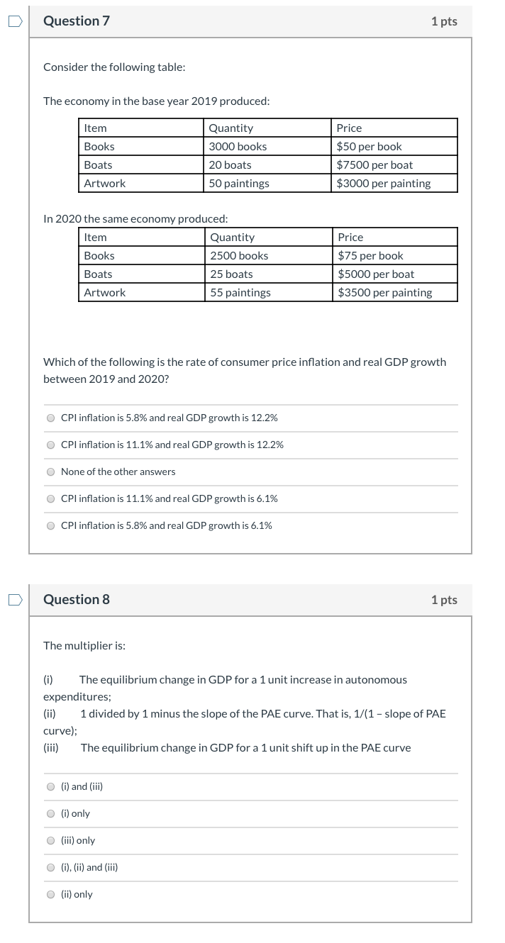 Solved Question 7 1 pts Consider the following table: The | Chegg.com