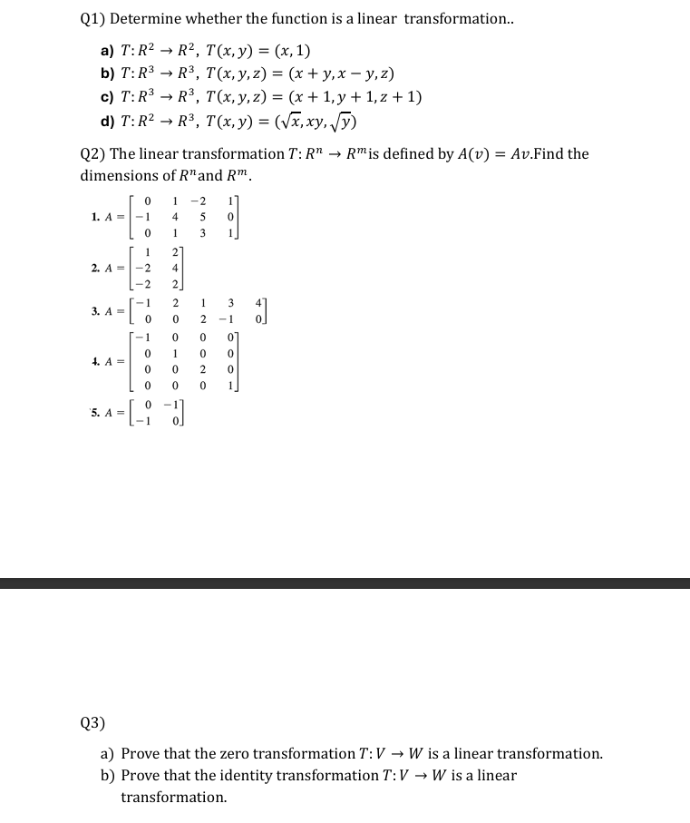 Solved Please Solve this assignment for a " ﻿Linear Algebra | Chegg.com