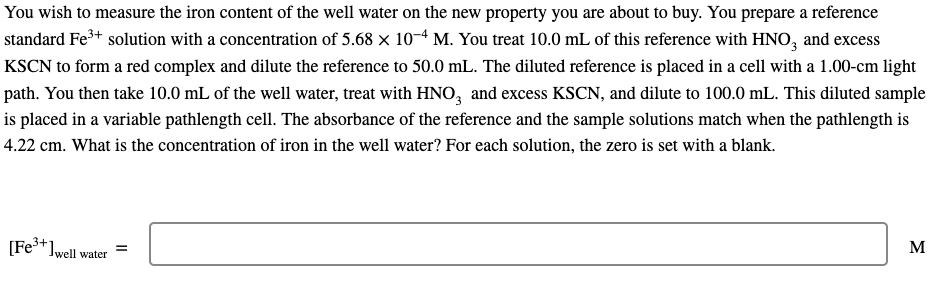 Solved You Wish To Measure The Iron Content Of The Well | Chegg.com