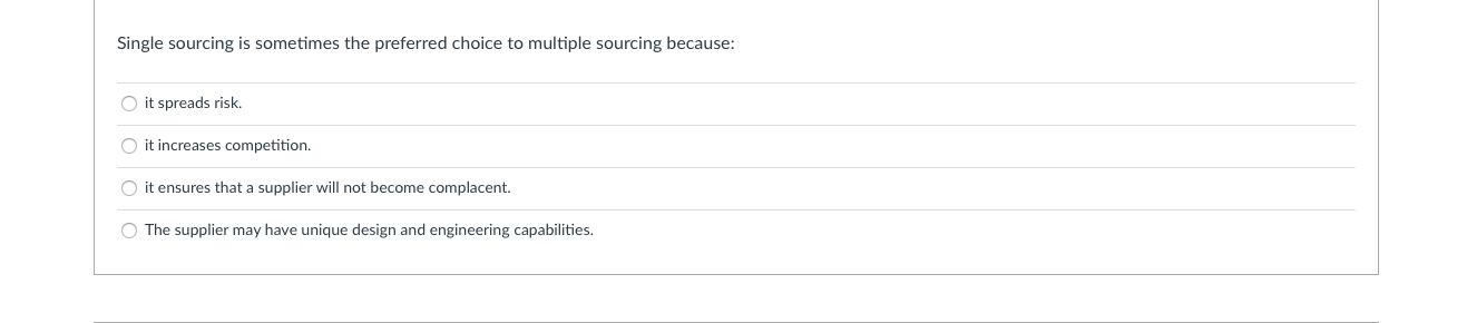 Solved Single sourcing is sometimes the preferred choice to | Chegg.com