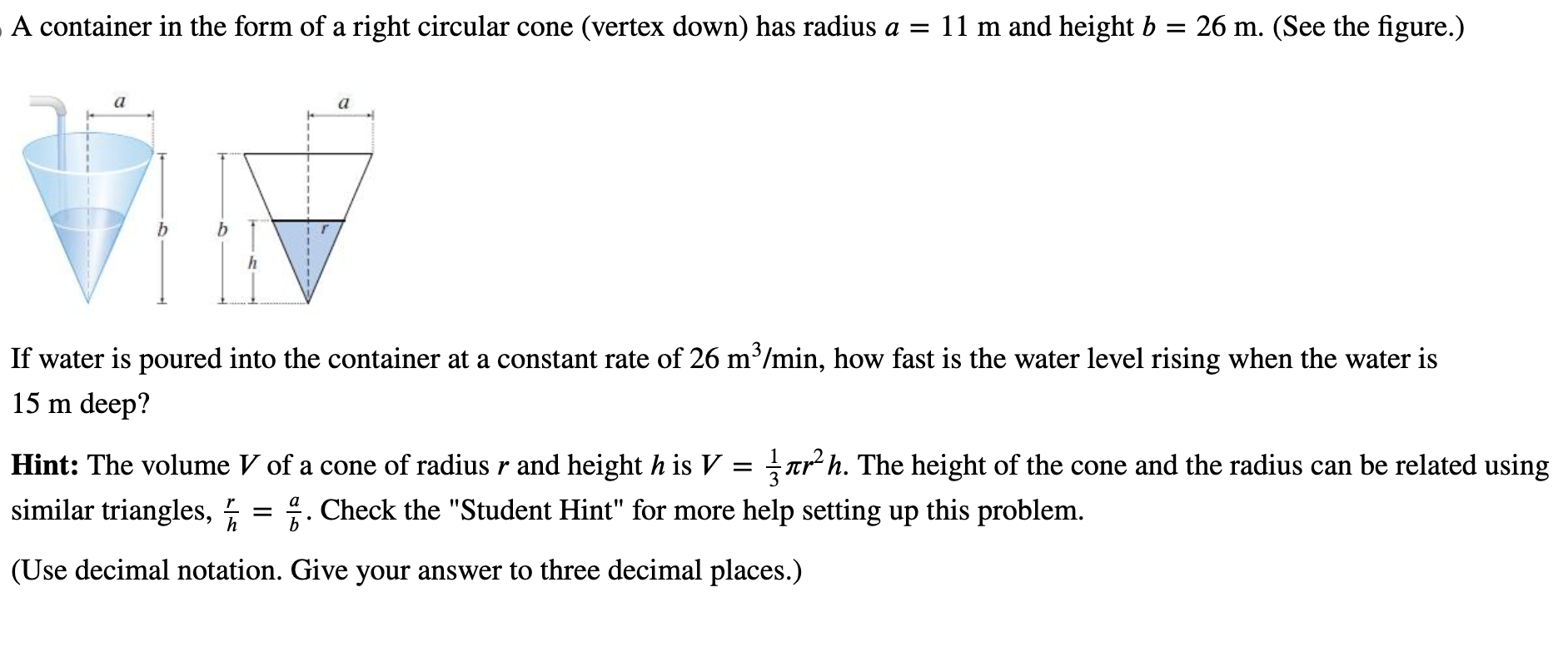 Solved A container in the form of a right circular cone | Chegg.com