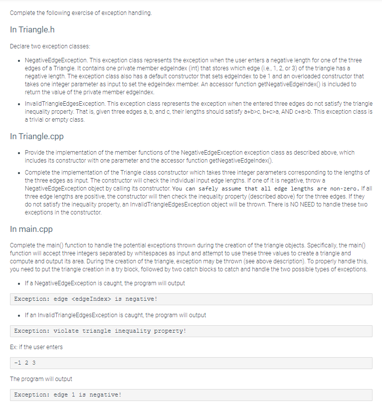 Solved Complete the following exercise of exception | Chegg.com