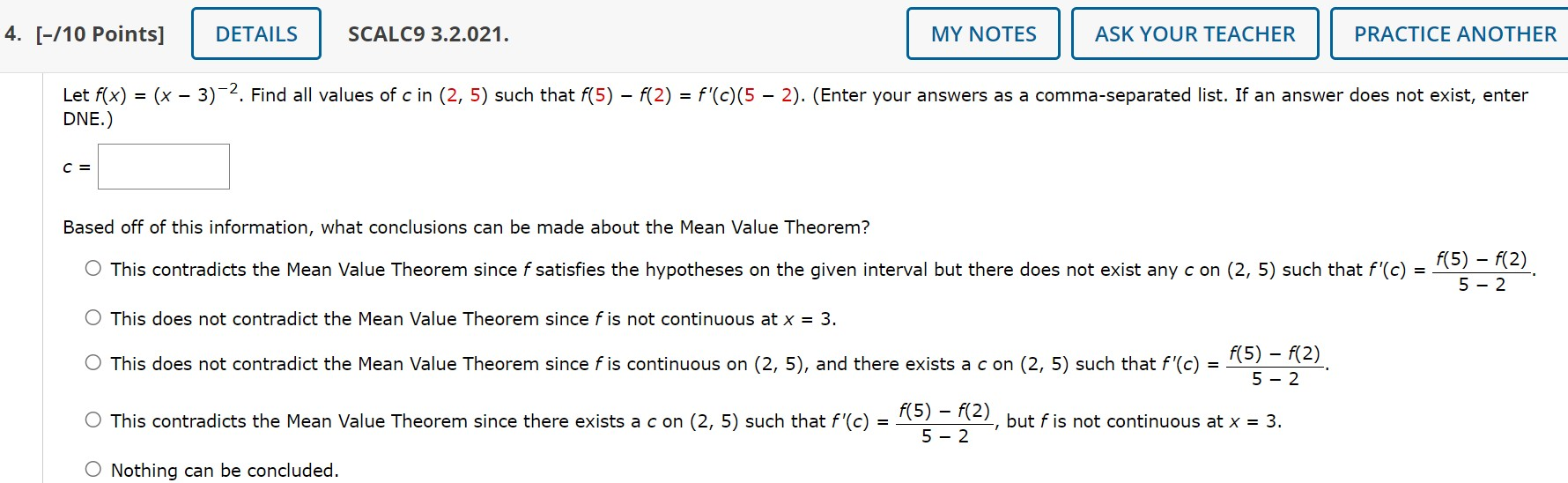 Solved Et Fxx−3−2 Find All Values Of C In 25 Such 4668