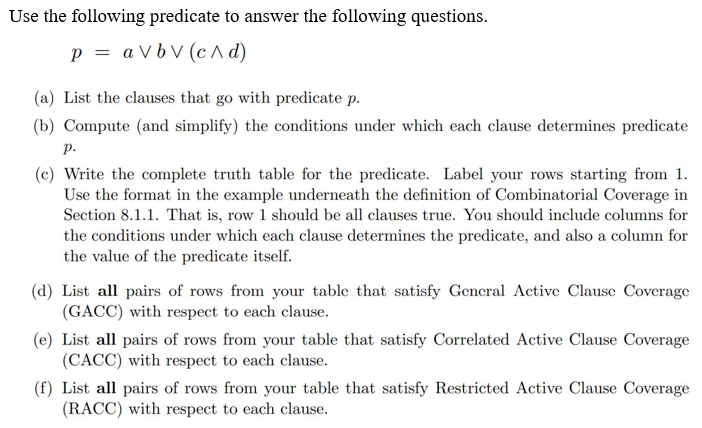 Use the following predicate to answer the following | Chegg.com