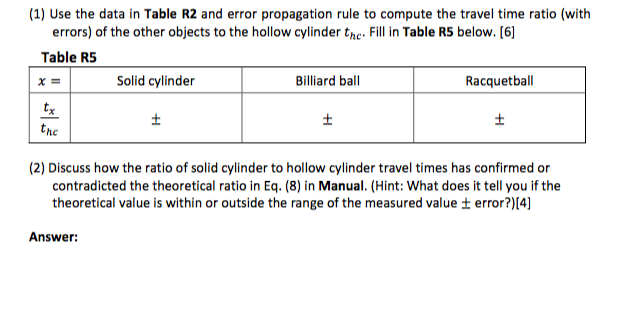(1) Use the data in Table R2 and error propagation | Chegg.com