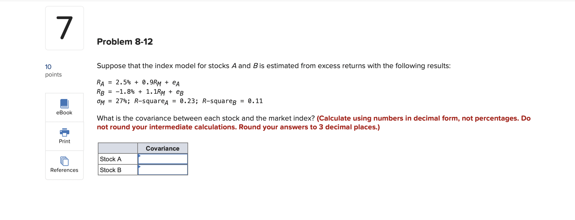 Solved 7 Problem 8-12 Suppose that the index model for | Chegg.com