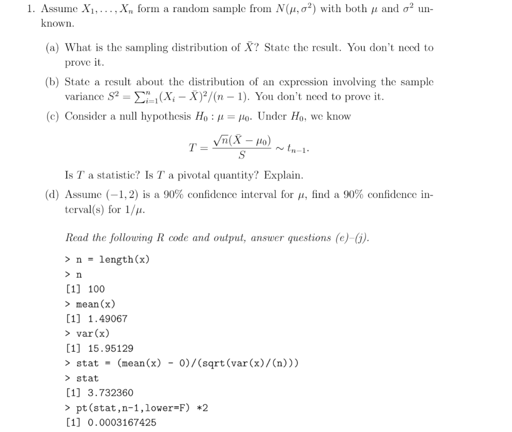 Un 1 Assume X1 Form A Random Sample Fr Chegg Com