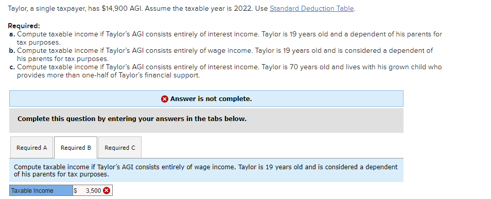 Solved Taylor a single taxpayer has 14 900AGl. Assume the