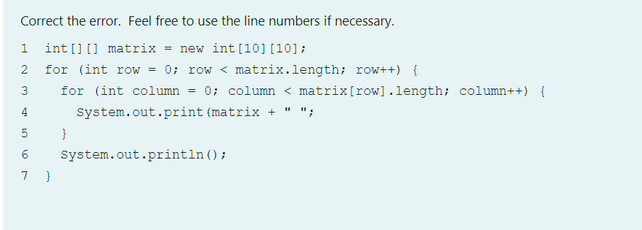 Solved Correct the error. Feel free to use the line numbers | Chegg.com image.