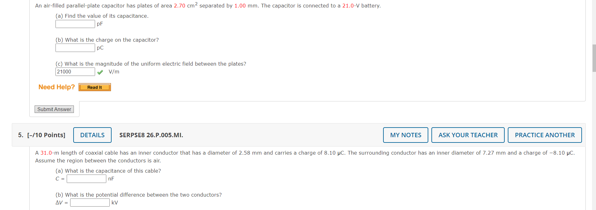 Solved An air-filled parallel-plate capacitor has plates of | Chegg.com