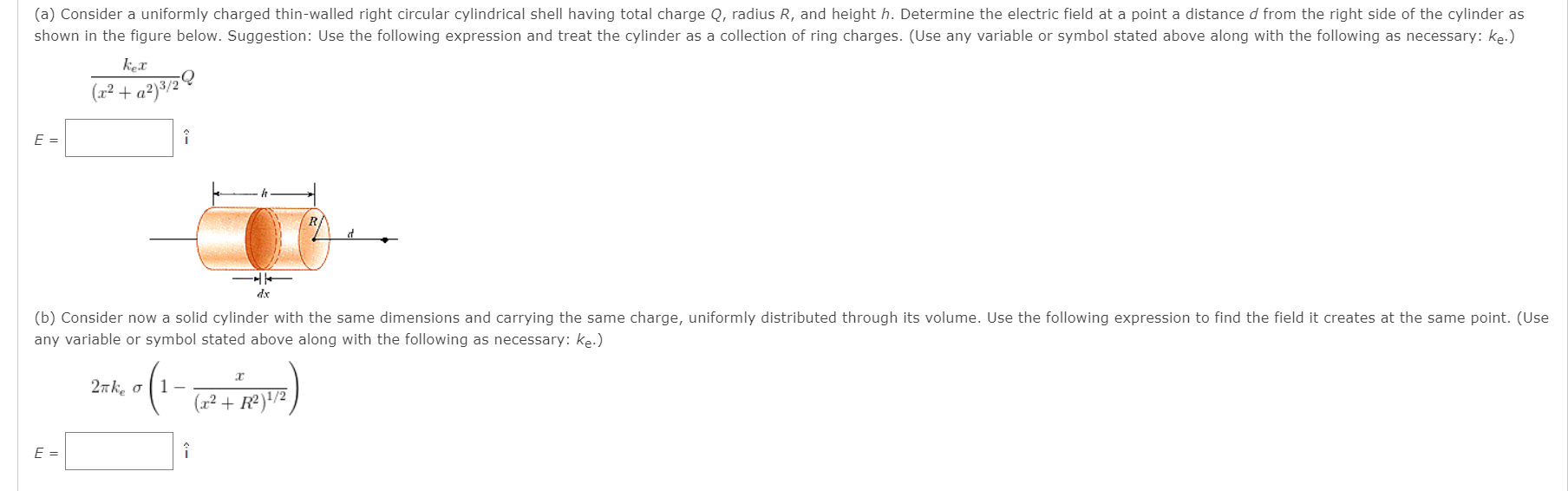 Solved (a) Consider a uniformly charged thin-walled right | Chegg.com