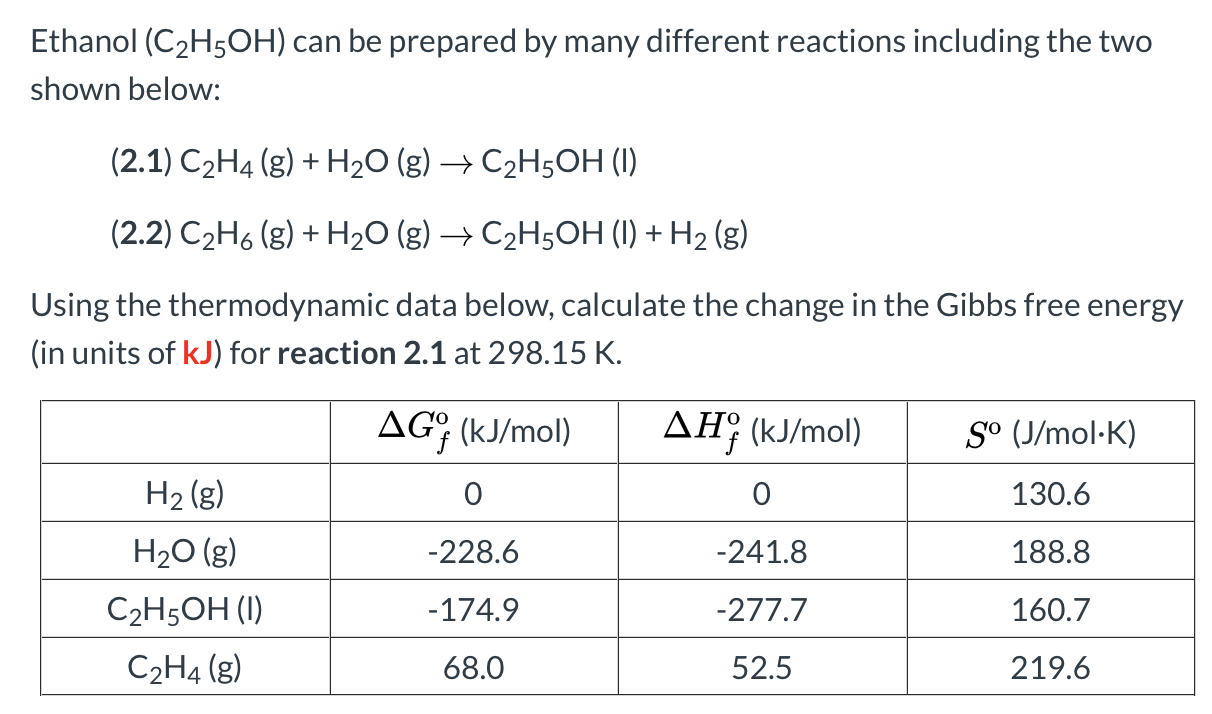 Solved Ethanol C2H5OH can be prepared by many different Chegg