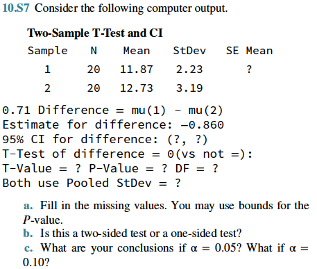 Solved 10.87 Consider the following computer output. | Chegg.com
