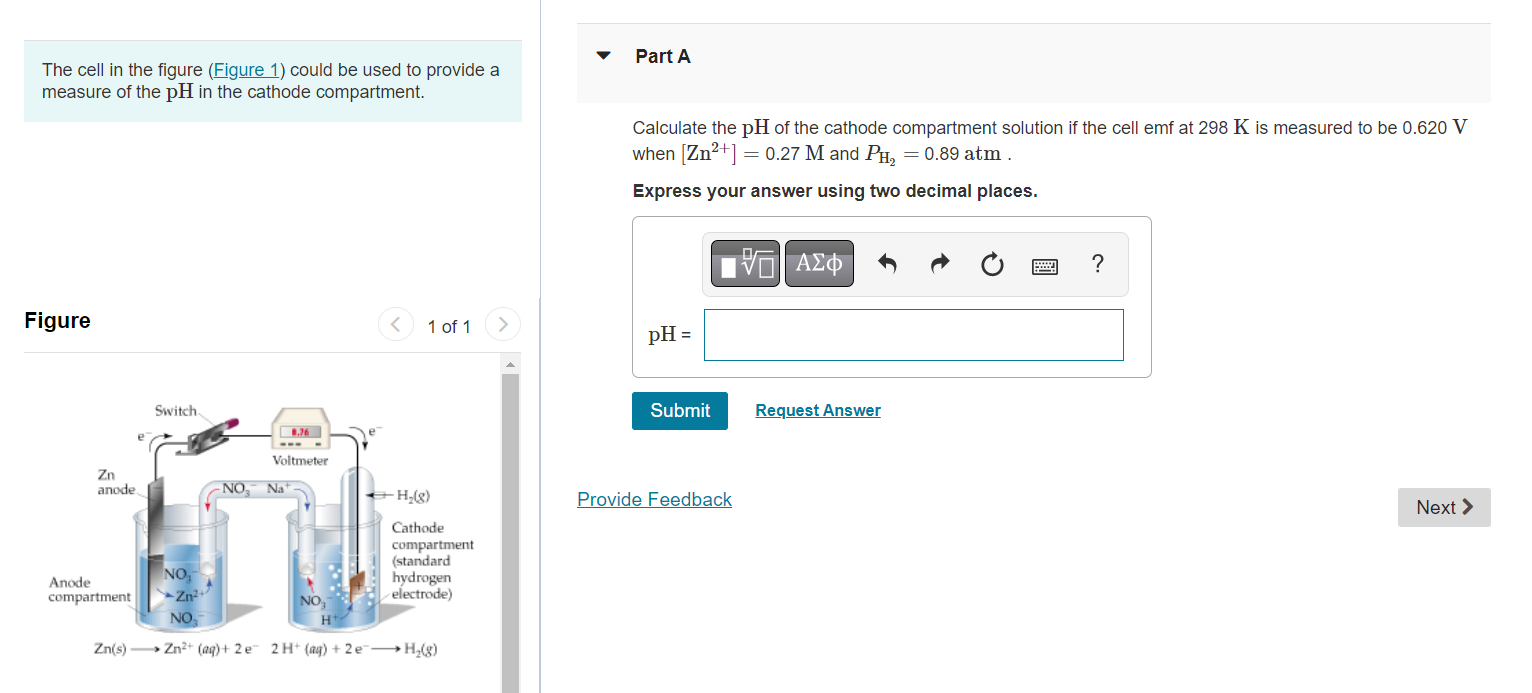 The cell in the figure, \( \quad \) could be used to provide a measure of the \( \mathrm{pH} \) in the cathode compartment.
C