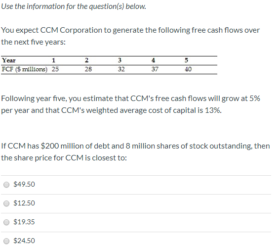 Solved Use the information for the question(s) below. You