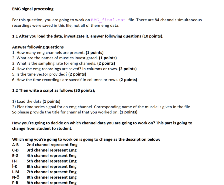 Solved EMG signal processing For this question, you are