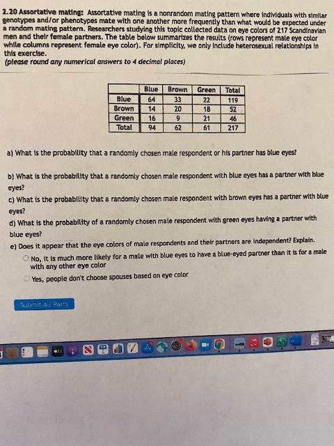 Solved 2.20 Assortative Mating: Assortative Mating Is A | Chegg.com