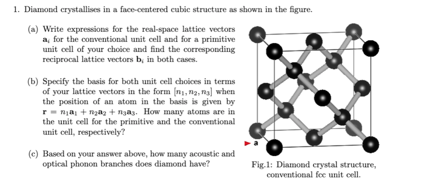 Solved 1. Diamond crystallises in a face-centered cubic | Chegg.com