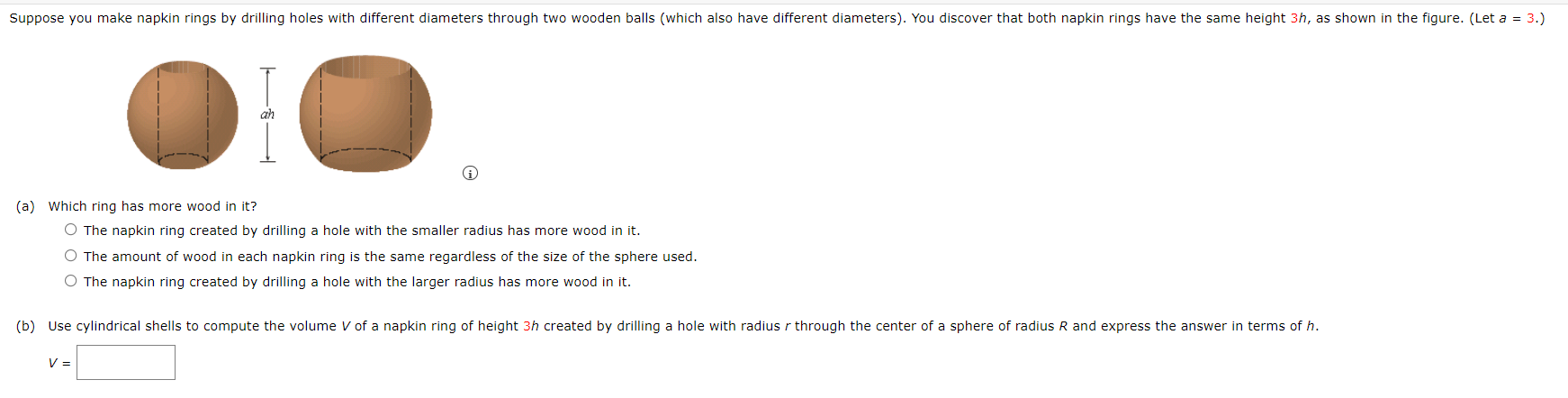 Solved Suppose you make napkin rings by drilling holes with | Chegg.com