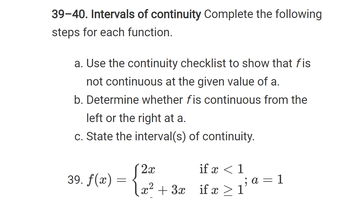 Solved 39-40. Intervals of continuity Complete the following | Chegg.com