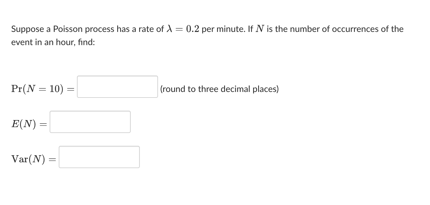 Solved Suppose a Poisson process has a rate of λ=0.2 ﻿per | Chegg.com