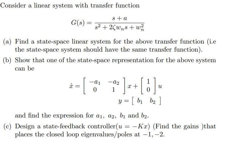 Solved Consider a linear system with transfer function | Chegg.com