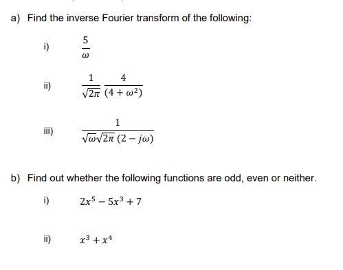 Solved a) Find the inverse Fourier transform of the | Chegg.com