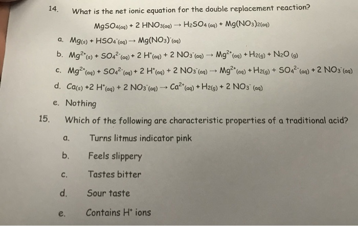 Solved 14. What is the net ionic equation for the double | Chegg.com